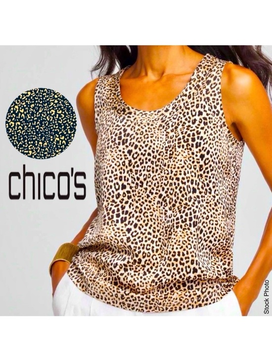 Chico's Tops - Chico’s Scoop Neck Tank Top Black Tan (16/18)